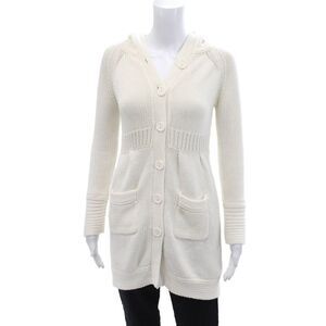 Fast Forward Womens Cotton Hooded Cardigan Sweater Top White Size 12